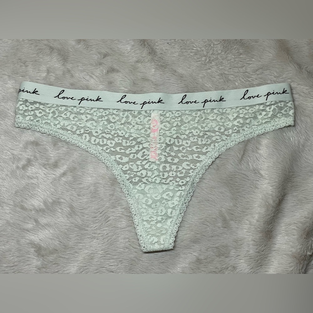 PINK Cheetah Print Lacey Logo Band Thong